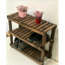 Dekoratif Katlı Ahşap Raf Portatif Ayakkabılık Çiçeklik Saksılık (504910656) Ceviz