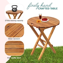 60x50x40 Cm Ahşap Katlanır Yuvarlak Kamp Masası Piknik, Bahçe Ve Balkon Kolay Taşımalı - Doğal Bambu Rengi Ahşap
