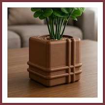 Storeşahin 3d Baskı Square Planter - Izgara Desenli Küp Saksı-kahverengi Shn0720