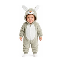 Tatlı Tavşan Desenli Welsoft Bebek Tulumu Kapüşonlu Peluş Fermuarlı Kışlık Unisex Bebek Tulumu Yeşil