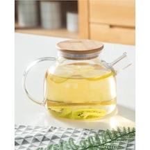 Borosilikat Cam Demlik Bambu Kapak Bitki Demliği 1 Litre 9667 Şeffaf