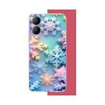 Vivo Y17s Uyumlu Renkli Kar Taneleri Baskılı Silikon Kılıf
