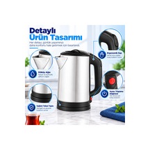 1.8 L Paslanmaz Çelik Elektrikli Su Isıtıcı Kettle 360 Döner Tabanlı Otomatik Kapanmalı Susuz Çalışma Korumalı