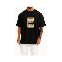 Bahriyeli Collection Oversize Yanlış Yere Bakıyorsunuz İşine Bakacaksınız Göğüs Tasarımlı Unisex T-shirt Siyah