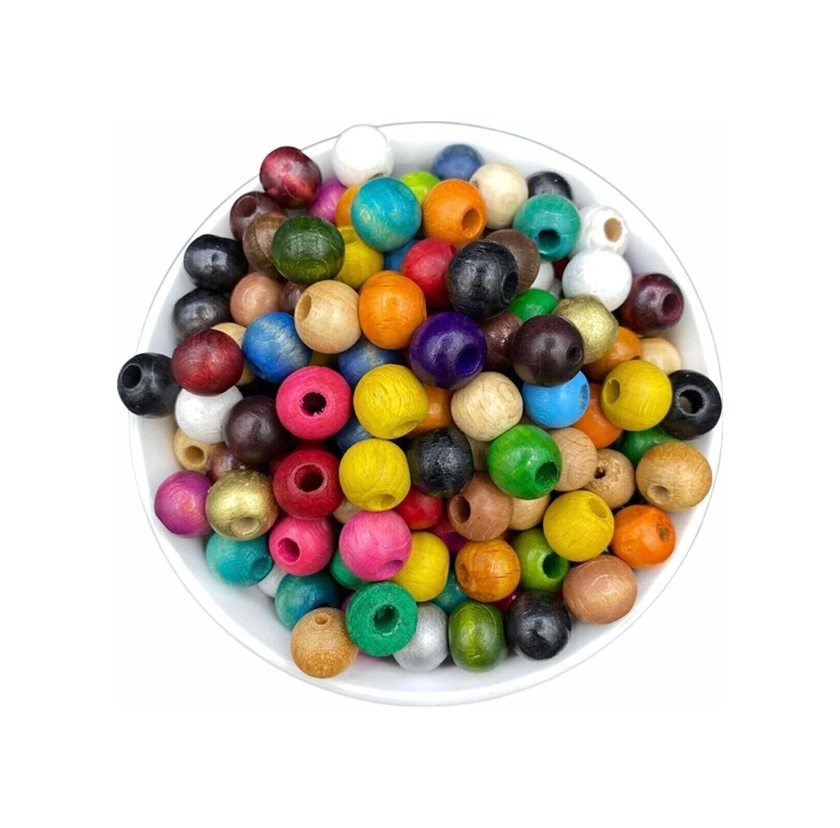 14 Mm Karışık Renkli Ahşap Boncuk - 100 Grm. 100 Adet
