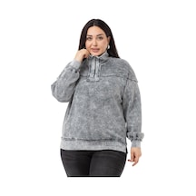 Büyük Beden Pis Dikişli Fermuarlı Yırtmaçlı Parça Boyalı Gri Sweatshirt-gri Gri