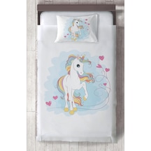 Mekta Home Bebek Ve Çocuk Odası Kalpli Unicorn Desenli Yatak Örtüsü Renkli
