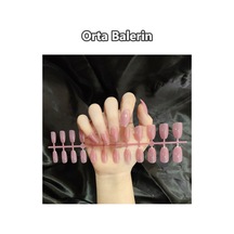 24 Adet Renkli Balerin Takma Tırnak Orta Uzun 309 Mercan Pembe