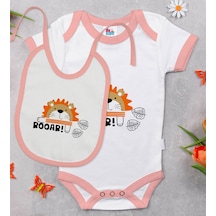 Bk Kids Roar Tasarımlı Pembe Bebek Body Zıbın Ve Mama Önlüğü Hedi Çok Renkli