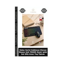 Delux Serisi Kablosuz Klavye Mouse Seti Tmk09 Siyah Işıklı Set Ofis Aracı Tuş Takımı