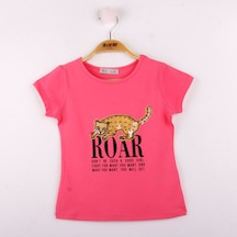 Toontoy Kids Toontoy Kız Çocuk Leopar Baskılı Pullu Tişört Fuşya