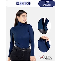 Alya Underwear Kaşkorse Tam Boğazlı Body Sweatshirt, Fitilli Kumaş, Likralı, Gül Kurusu Lacivert