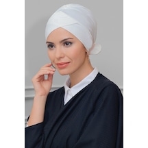 Hürrem Bone Krem Pratik Hazır Geçmeli Tesettür Bone Sandy Kumaş Fiyonklu Çift Krem