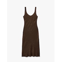 Koton Kolsuz U Yaka Slim Fit Saten Midi Abiye Elbise Kahverengi 6sak80115uw Kahve