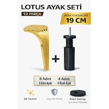 Lotus 19 Cm Ayak Seti Altın 12 Parça Robot Süpürgeye Uyumlu Koltuk Mobilya Dolap Baza Ayağı Altın