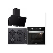 Silverline BO6504B01 - CS5429B01 - 3457 Soho 60 Siyah Cam Ankastre Set
