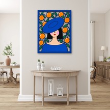 Portakallar Ve Mavi Şapkalı Kadın Metal Tablo 99x125 Cm Çok Renkli