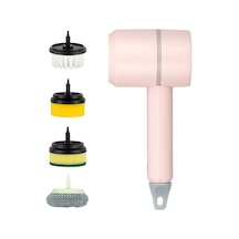 Kosona El Elektrikli Süpürge, Kablosuz Şarjlı, Çok Fonksiyonlu Ev Temizlik Aleti, 4 Fırça İle Mutfak, Banyo, Tuvalet Temizliği Pembe, 1200mah Pil