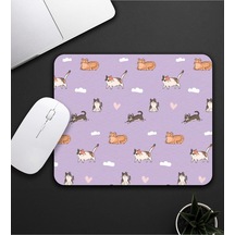 Kedi Figürlü Mor Renk Mouse Pad 23x19cm Fare Altlığı Kaydırmaz Taban De582 Mousepad