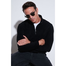 Buratti Slim Fit Yarım Fermuarlı Dik Yaka Erkek Polar 5906003 Siyah