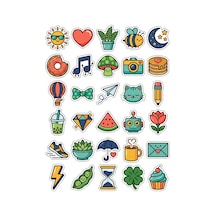30 Adet Renkli Sevimli İkon Sticker Seti - Laptop Defter Telefon İçin Eğlenceli Paket Çok Renkli