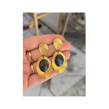 Vıp Doğal Labradorit Model Vintage Tasarım Küpe Altın
