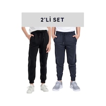 2'lü Düz Baskısız Jogger Çift Cepli Çocuk Eşofman Altı Siyah - Füme