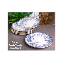 Butterfly 6 Kişilik 25cm Seramik Servis Sunum Tabağı Seti Mavi