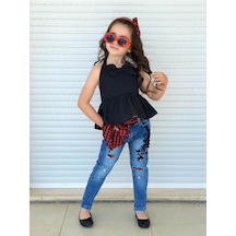Quzucuk Kids Kız Çocuk Ekose Detaylı Pantolonlu Takım Çok Renkli
