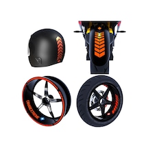 Moto Rider 4'lü Sticker Seti Floresan Turuncu İç Dış Jant Şeridi Kask Ve Çamurluk Çınar Extreme