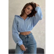 Grace Y2k Fermuarlı Kısa Süveter, İçi Şardonlu 275144462 Açık Mavi