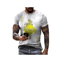 Açık Sarı Yeni Yaz Erkek Moda Tişört Kişilik İskelet Bira Baskılı Erkek Tişört Üst Açık Sarı