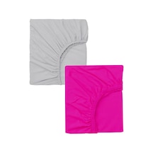2 Adet 40 X 80 + 10 Cm Anne Yanı Lastikli Penye Kumaş Bebek Çarşafı-fuşya-gri