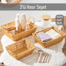 Porsima 301b 3lü Düzenleyici Dikdörtgen Hasır Sepet Seti Ekmeklik