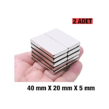 Plaka Mıknatısı, Köşeli Neodyum Mıknatıs, 40x20x5 Mm, Süper Güçlü Magnet - 2 Adet