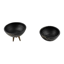Siyah Granit Efektli 3 Ayaklı Toprak Saksı İkili Set - 20 Cm Çap
