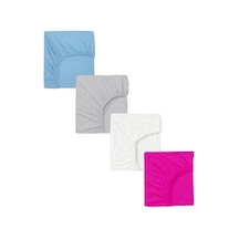 4 Adet 40 X 80 + 10 Cm Anne Yanı Lastikli Penye Kumaş Bebek Çarşafı-mavi-beyaz