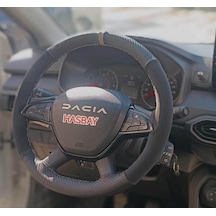 Dikişli Direksiyon Kılıfı Karbon / Nubuk Deri Gri Yüzük Gri Dikişli Dacia Grubu İçin Renkli