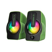 Yeşil - Rgb Işıklı 1+1 Hoparlör Speakaer Set Usb Kablo 2.0 Multimedya - 6w 4801