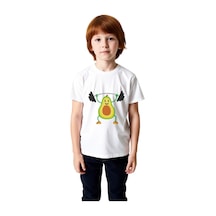 Paybuy Çocuk Fitness Avokado Baskılı Kısa Kol Yuvarlak Yaka Tişört %100 beyaz