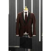 Regular Fit Armürlü Kırlangıç Yaka Yelekli Flarlı Smokin Takım Elbise 001