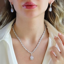 Damla Taşlı Işıltılı Gümüş Set Gümüş