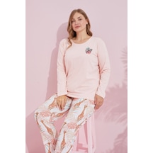 Siyah İnci Pamuklu Curve Büyük Beden Battal Boy Örme Pijama Takım24240729 Somon