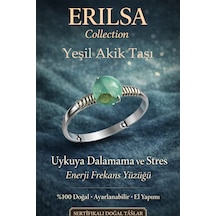 Sertifikalı Uykuya Dalamama  Yüzüğü Yeşil Akik Ayarlanabi Çok Renkli