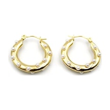 İncili Halka Çelik Küpe - Altın Altın