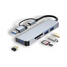 Hepu Hp-b07 5-in-1 Type-c & Usb 3.0 Hub Çoğaltıcı 3x Usb Port Sd/tf Kart Okuyucu Çift Girişli Alüminyum Gövde Çoklu Adaptör