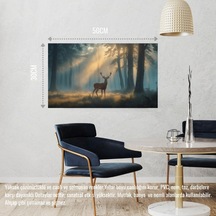 Geyik Sisli Ormanda Huzurlu Atmosfer 05 Çerçevesiz 50x30 Cm Pvc Tablo