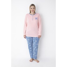 Pembe Pembe/mavi Desenli Büyük Beden Pijama Takımı Pembe