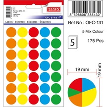 Tanex Ofis Etiketi Poşetli Yuvarlak 19 Mm Mix Color OFC-131