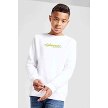 Tshirthane Cyberpunk Baskılı Unisex Çocuk Beyaz Sweatshirt (534645774) Beyaz